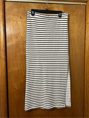 Splendid Navy & White Striped Midi Skirt with Side Slit